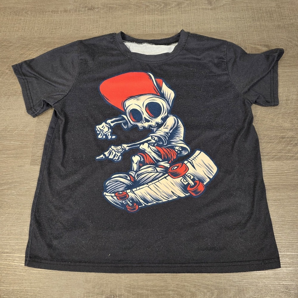 Skater Skeleton T-Shirt Youth Large Skate Graphic Rad Trendy Radical Halloween